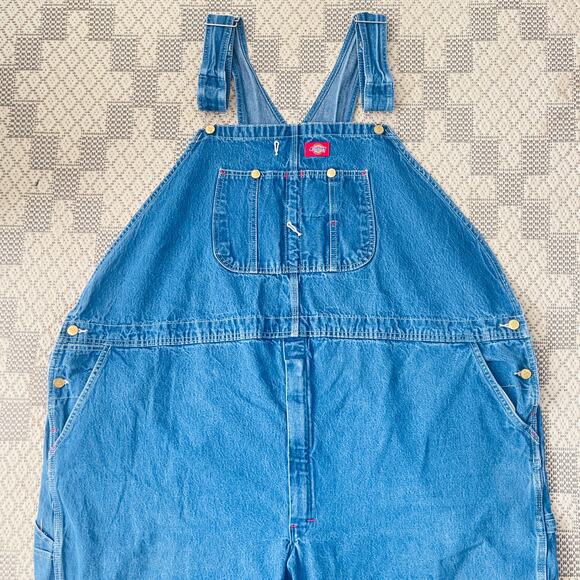 Dickies Blue Denim Bib Overall Men's 60x30 Relaxed Cargo Pockets 100% Cotton - Picture 3 of 10